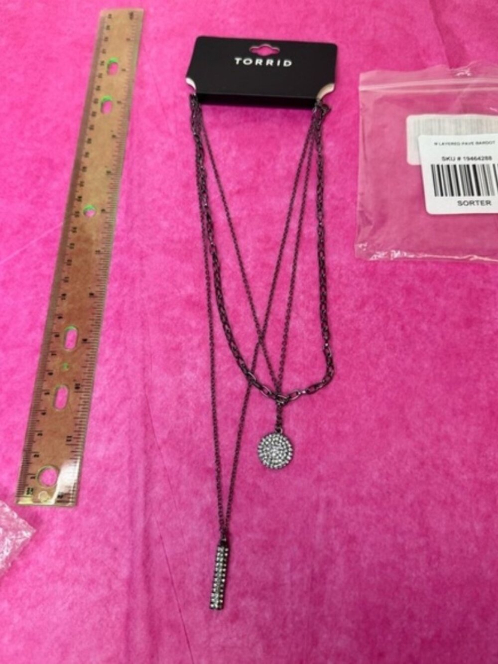 NWT 3-piece layered Pave Bordat dark gray necklaces with gems
